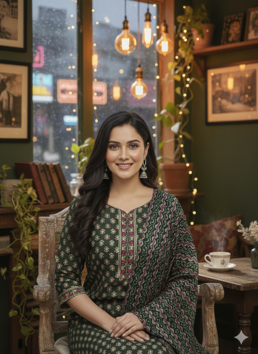 SHIHRI Women’s Pure Rayon Cotton Slub Kurta Set with Bottom & Dupatta | Elegant 3-Piece Ethnic Wear