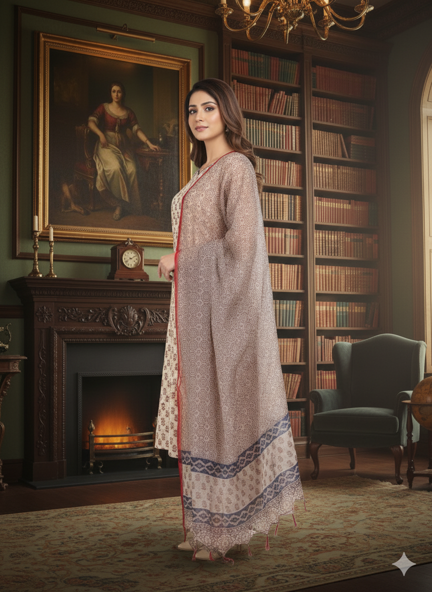 SHIHRI Women’s Pure Rayon Cotton Slub Kurta Set with Bottom & Dupatta | Elegant 3-Piece Ethnic Wear