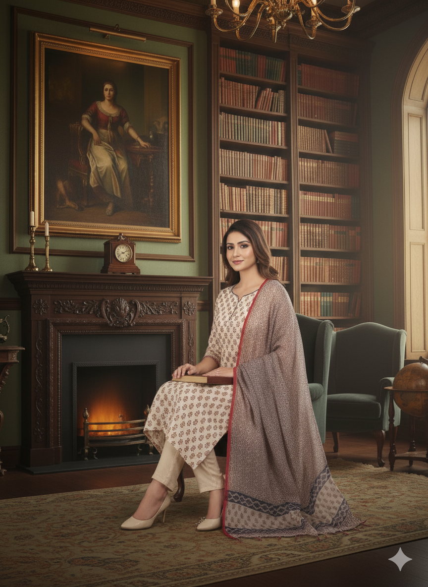 SHIHRI Women’s Pure Rayon Cotton Slub Kurta Set with Bottom & Dupatta | Elegant 3-Piece Ethnic Wear