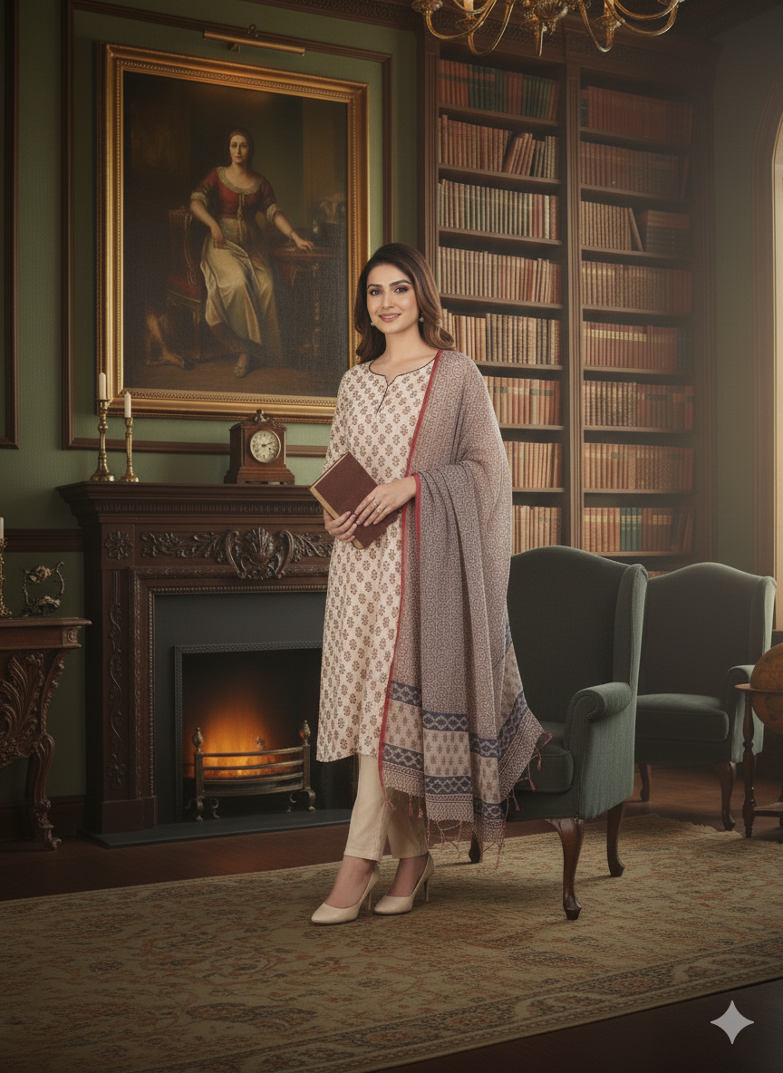 SHIHRI Women’s Pure Rayon Cotton Slub Kurta Set with Bottom & Dupatta | Elegant 3-Piece Ethnic Wear