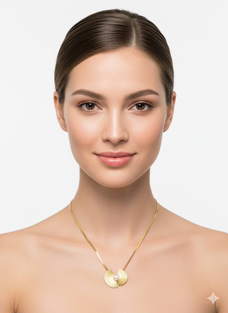 SHIHRI Women’s Elegant Stainless Steel Gold-Tone Necklace with Pearl Pendant – Stylish Party & Daily Wear Jewelry"