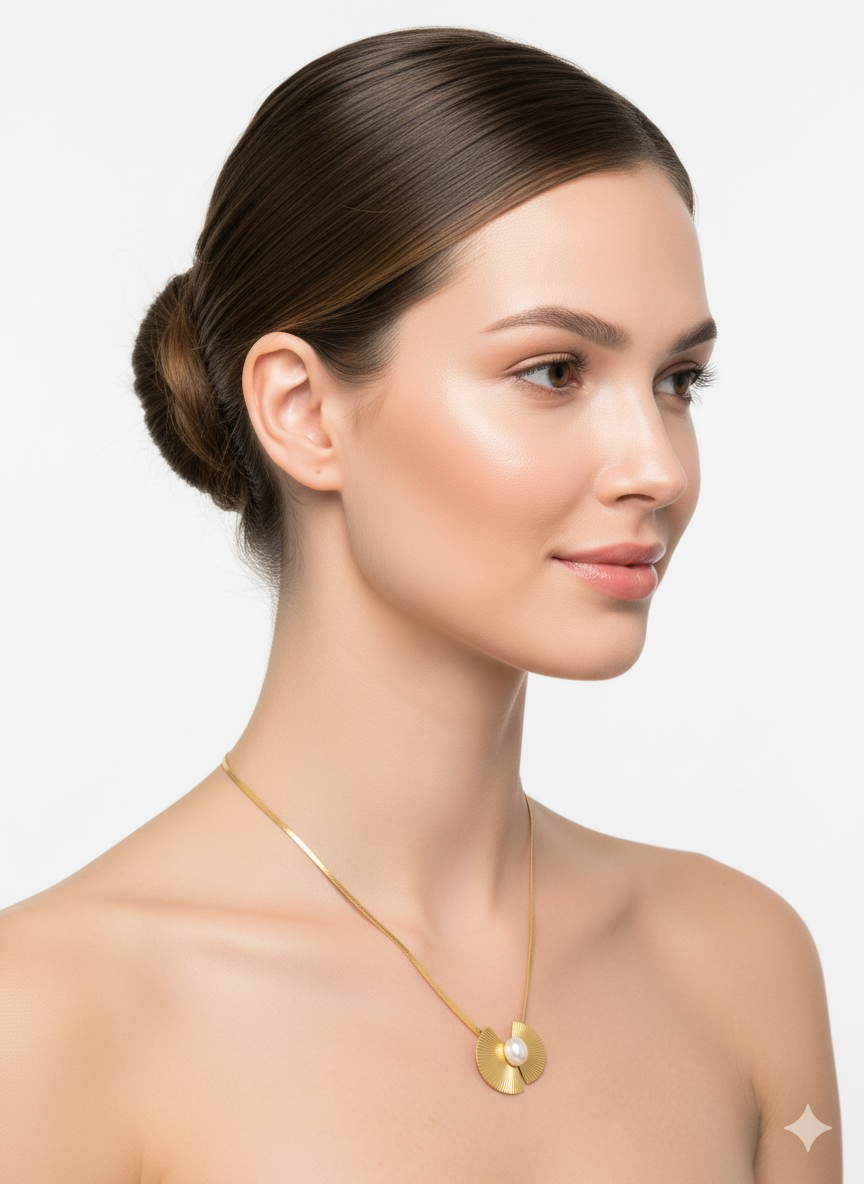 SHIHRI Women’s Elegant Stainless Steel Gold-Tone Necklace with Pearl Pendant – Stylish Party & Daily Wear Jewelry"