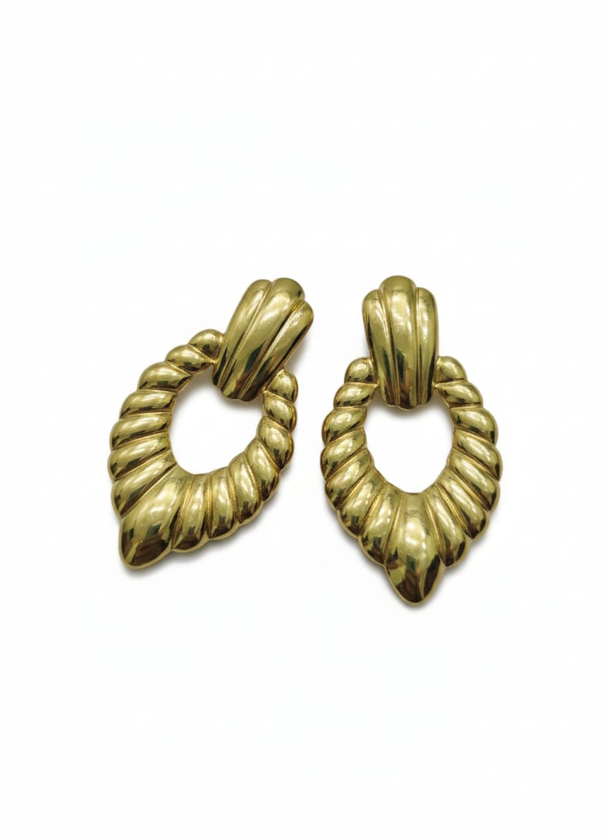 SHIHRI Stylish Twisted Hoop Drop Earrings for Women – Premium Stainless Steel, Gold-Tone Finish, Lightweight & Trendy Party Wear