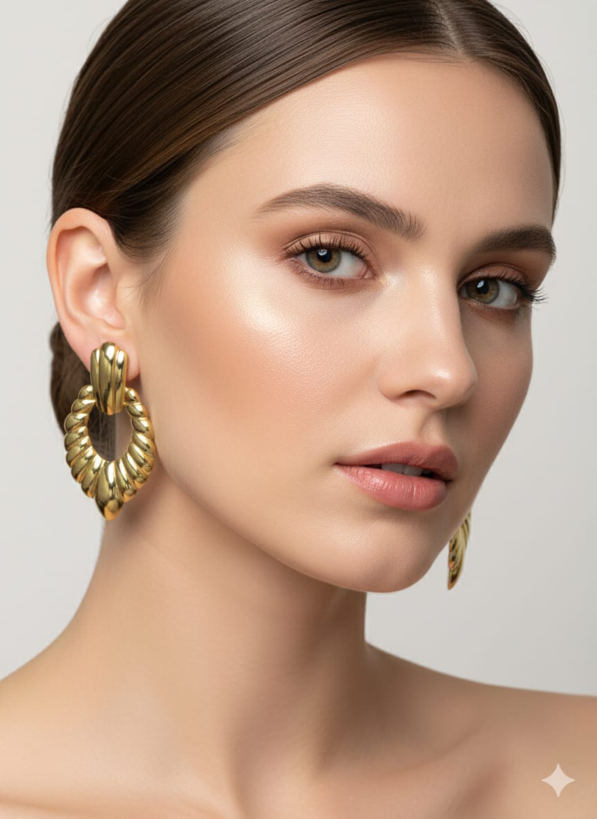 SHIHRI Stylish Twisted Hoop Drop Earrings for Women – Premium Stainless Steel, Gold-Tone Finish, Lightweight & Trendy Party Wear