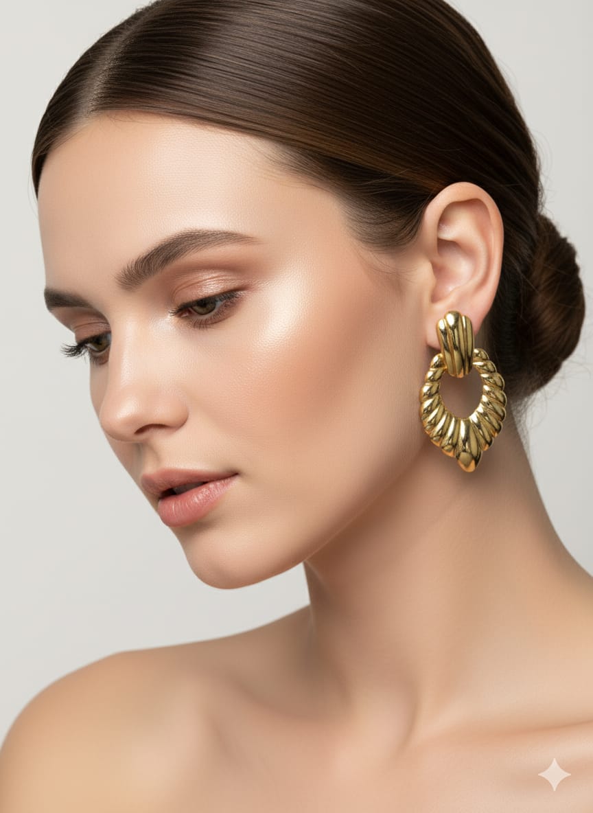 SHIHRI Stylish Twisted Hoop Drop Earrings for Women – Premium Stainless Steel, Gold-Tone Finish, Lightweight & Trendy Party Wear