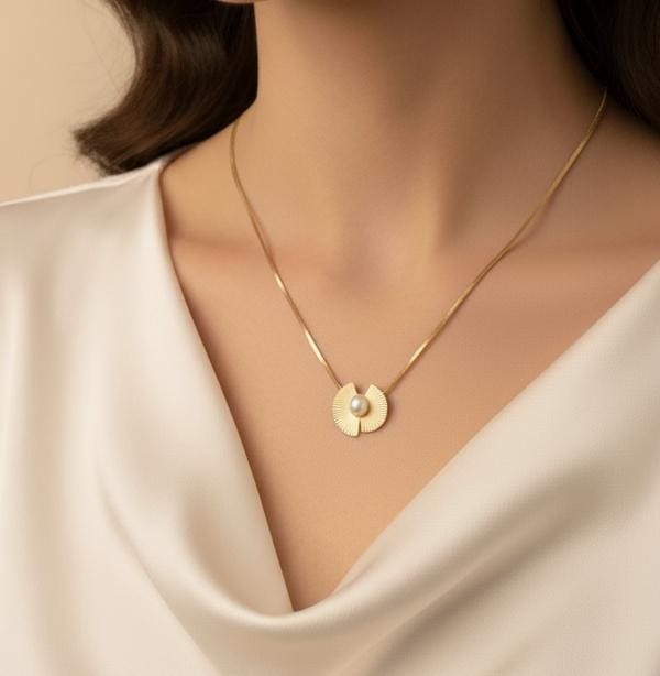 SHIHRI Women’s Elegant Stainless Steel Gold-Tone Necklace with Pearl Pendant – Stylish Party & Daily Wear Jewelry"