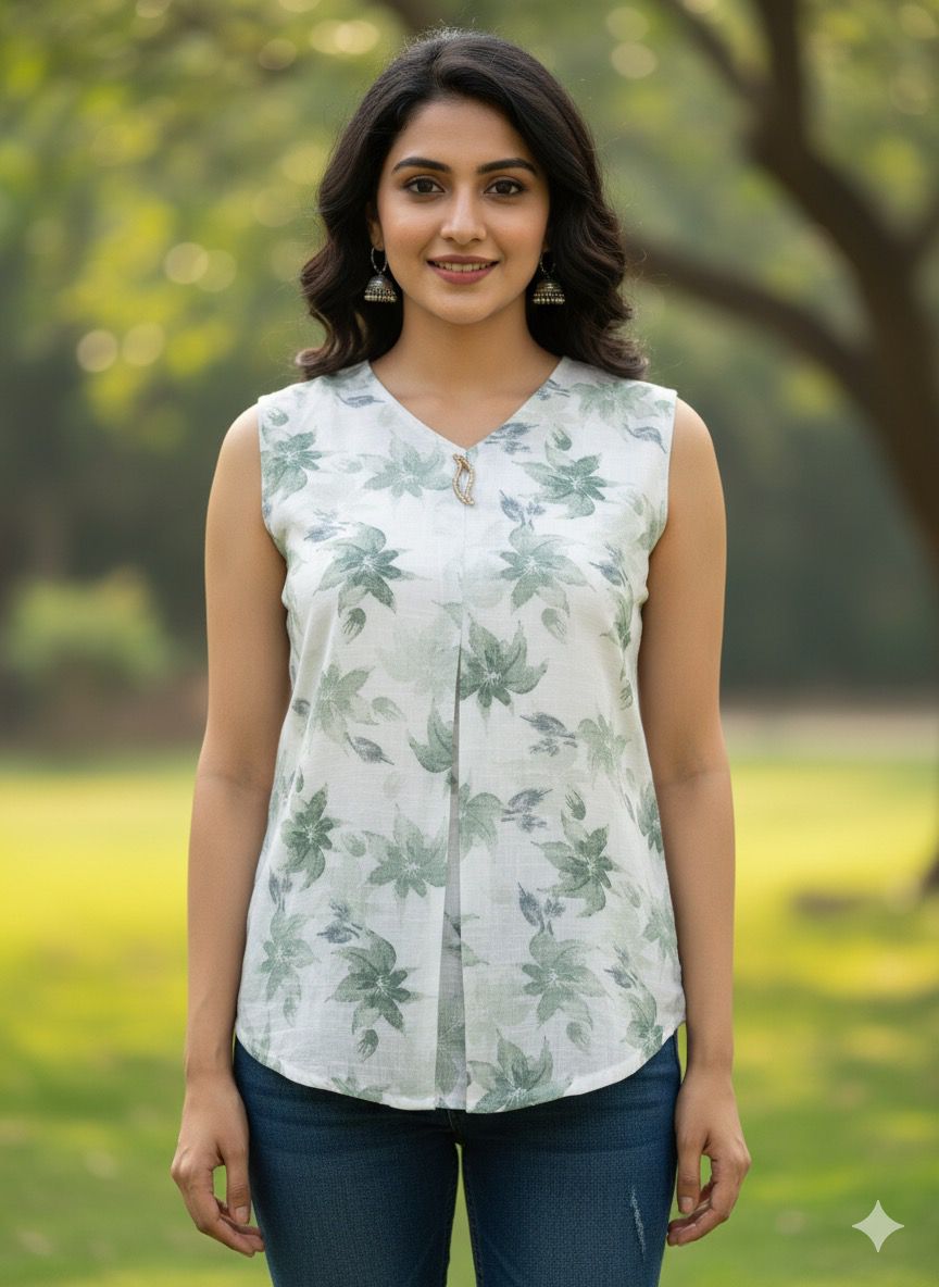 Girl’s Floral Printed Sleeveless Crape Top | Casual & Stylish Summer Wear for Girls”