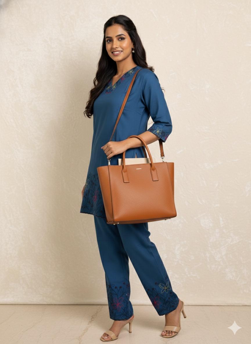 SHIHRI,Elegant Teal BlueSHIHRI Pure Cotton Co-Ord Set with Embroidered Detailing | Stylish Casual & Office Wear for Women
