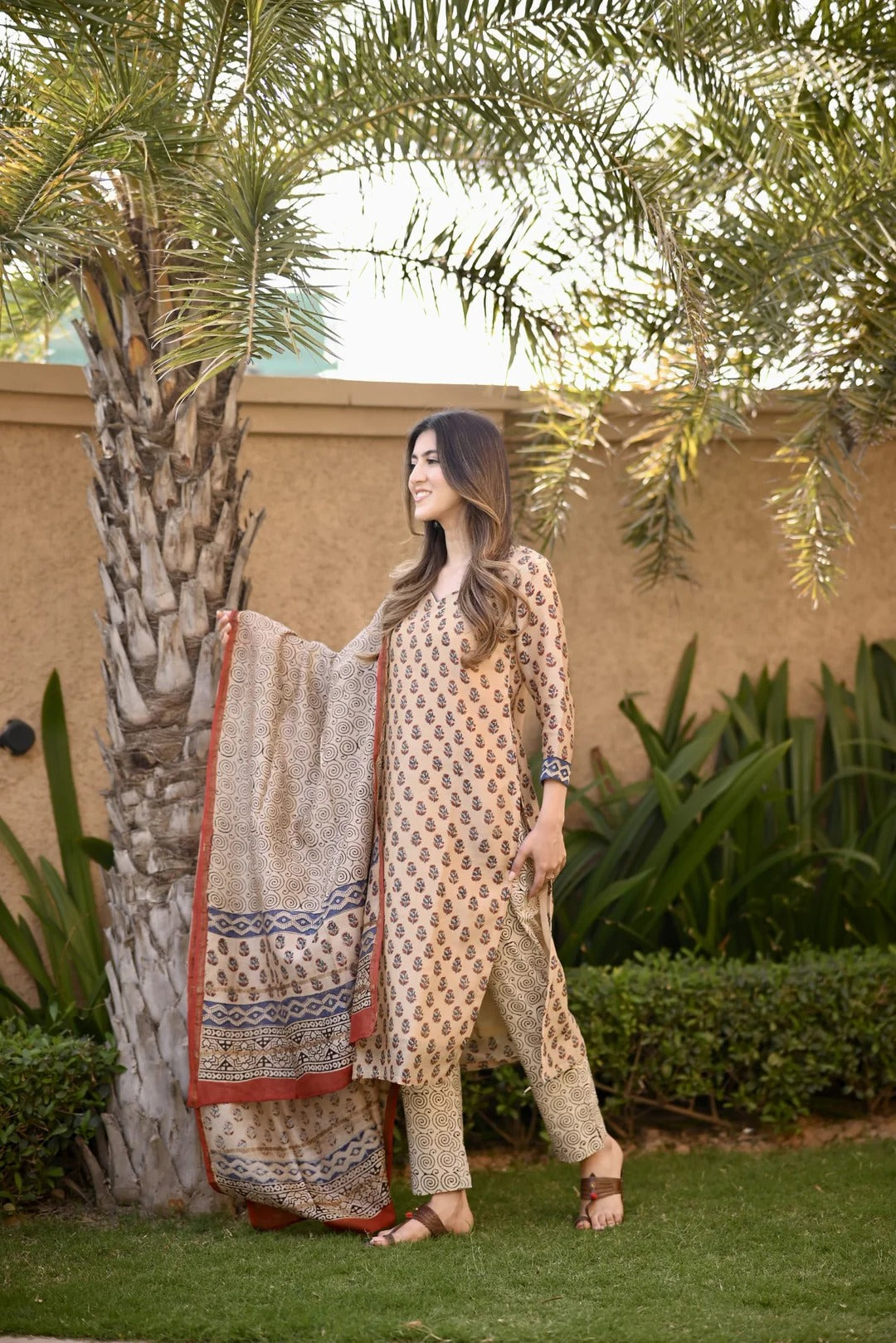 SHIHRI Women’s Pure Rayon Cotton Slub Kurta Set with Bottom & Dupatta | Elegant 3-Piece Ethnic Wear