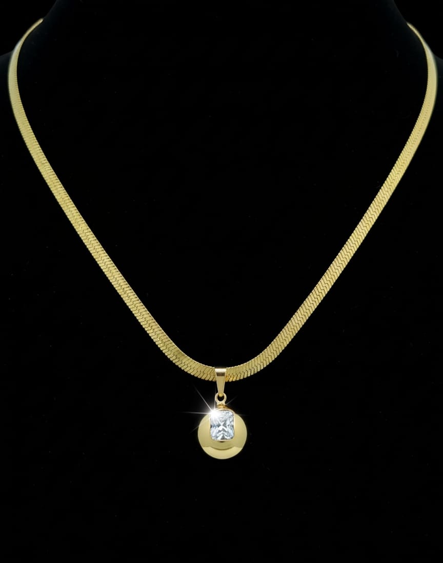 ✨ Stylish Stainless Steel Gold Plated Necklace for Women & Girls | Elegant Round Pendant with White Stone | Daily Wear & Party Wear Jewellery Gift