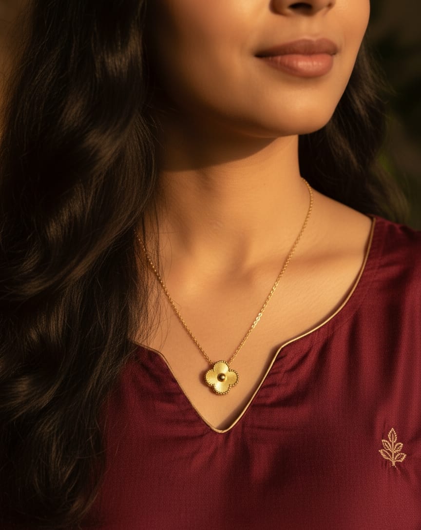 SHIHRI Trendy Stainless Steel Gold Plated Flower Pendant Necklace for Women and Girls