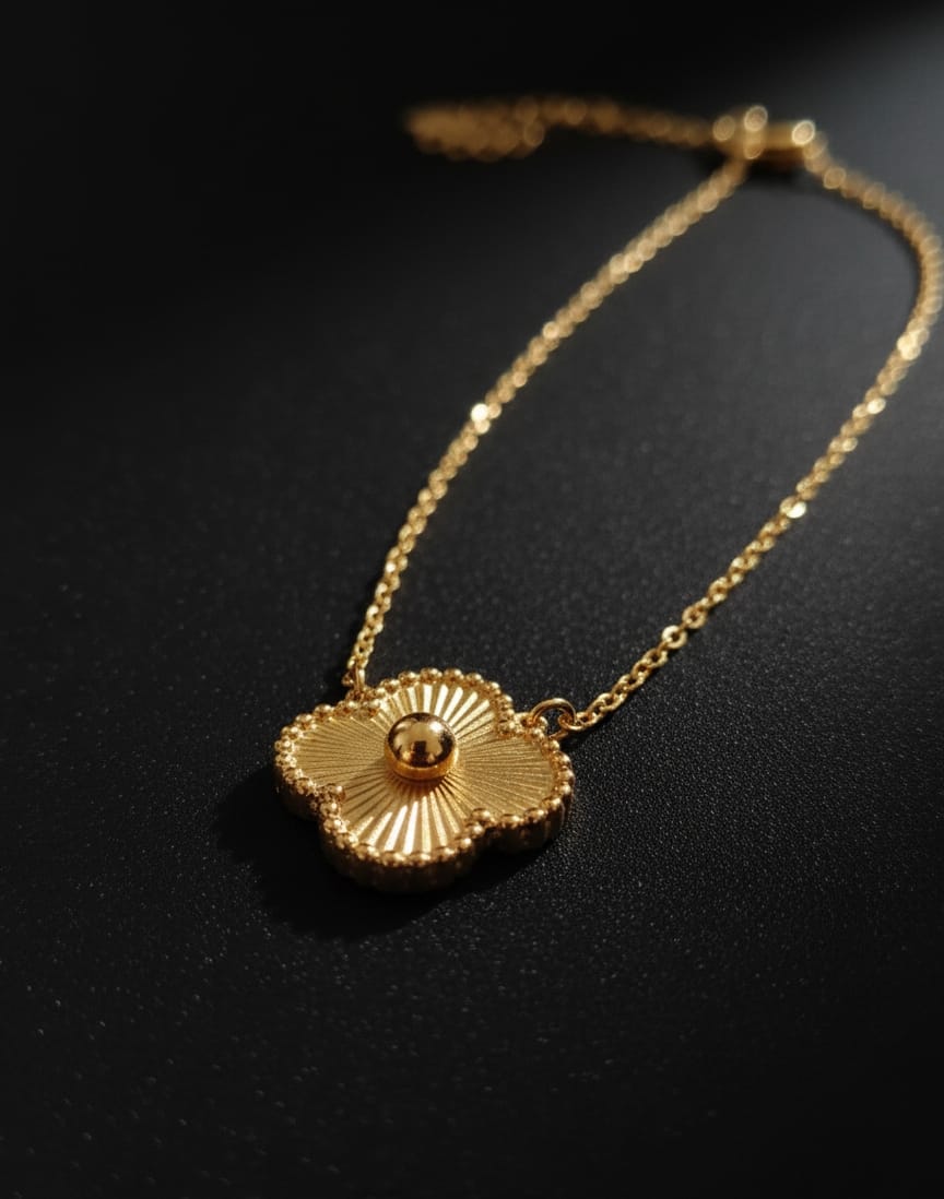 SHIHRI Trendy Stainless Steel Gold Plated Flower Pendant Necklace for Women and Girls