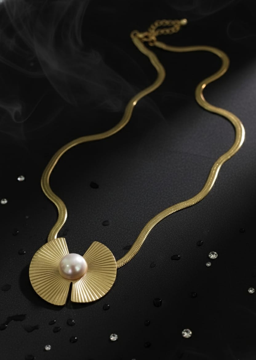 SHIHRI Women’s Elegant Stainless Steel Gold-Tone Necklace with Pearl Pendant – Stylish Party & Daily Wear Jewelry"