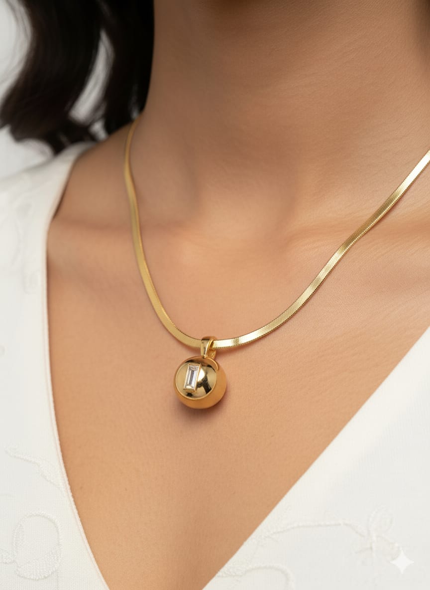 ✨ Stylish Stainless Steel Gold Plated Necklace for Women & Girls | Elegant Round Pendant with White Stone | Daily Wear & Party Wear Jewellery Gift