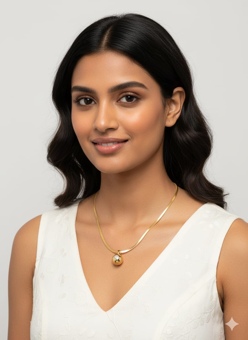 ✨ Stylish Stainless Steel Gold Plated Necklace for Women & Girls | Elegant Round Pendant with White Stone | Daily Wear & Party Wear Jewellery Gift
