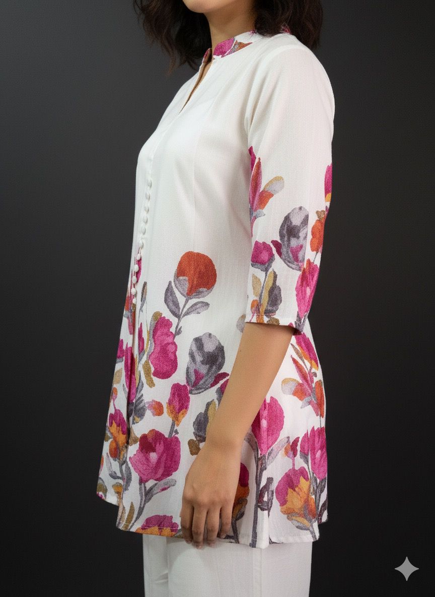 SHIHRI,Premium Rayon Cotton Floral Printed Co-ord (Set of 2)for Women – Elegant Summer Wear with Straight Pants & 3/4 Sleeves