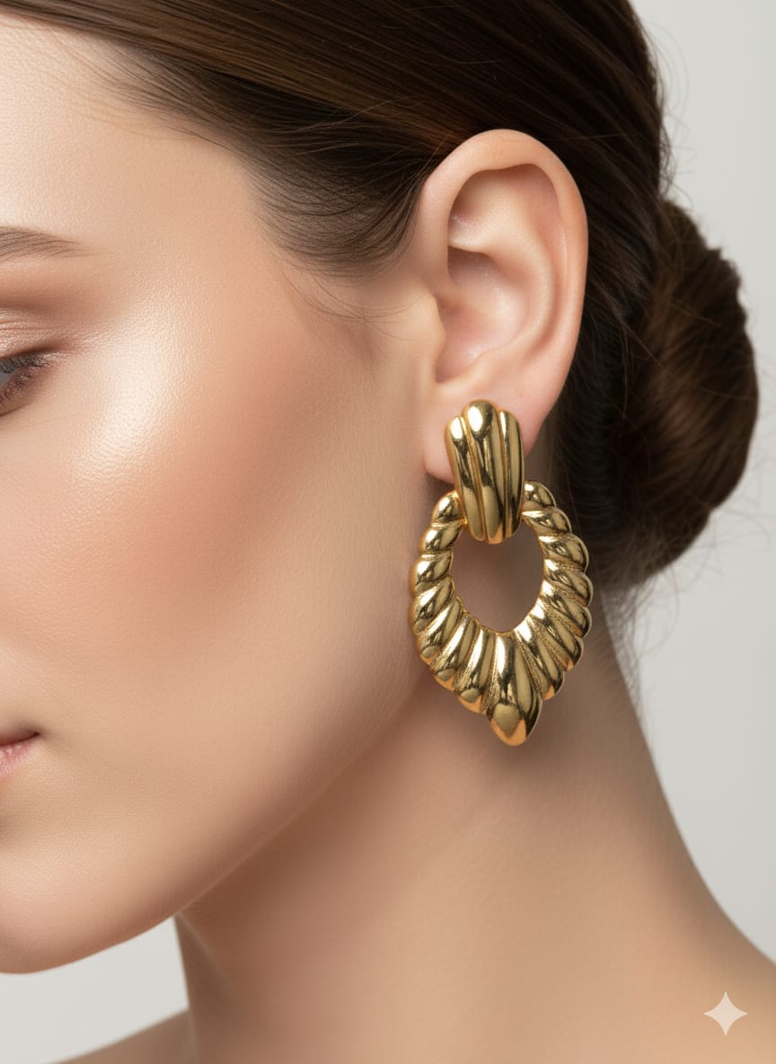 SHIHRI Stylish Twisted Hoop Drop Earrings for Women – Premium Stainless Steel, Gold-Tone Finish, Lightweight & Trendy Party Wear