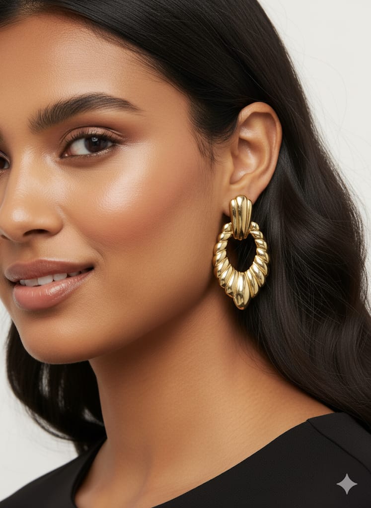 SHIHRI Stylish Twisted Hoop Drop Earrings for Women – Premium Stainless Steel, Gold-Tone Finish, Lightweight & Trendy Party Wear